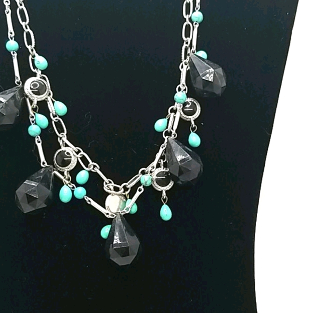 Double strand tourquoise, black, and silver neckla